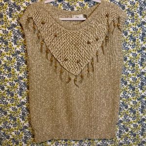Beaded Crocheted Vintage 80s Beige Ce'e Sweater Vest